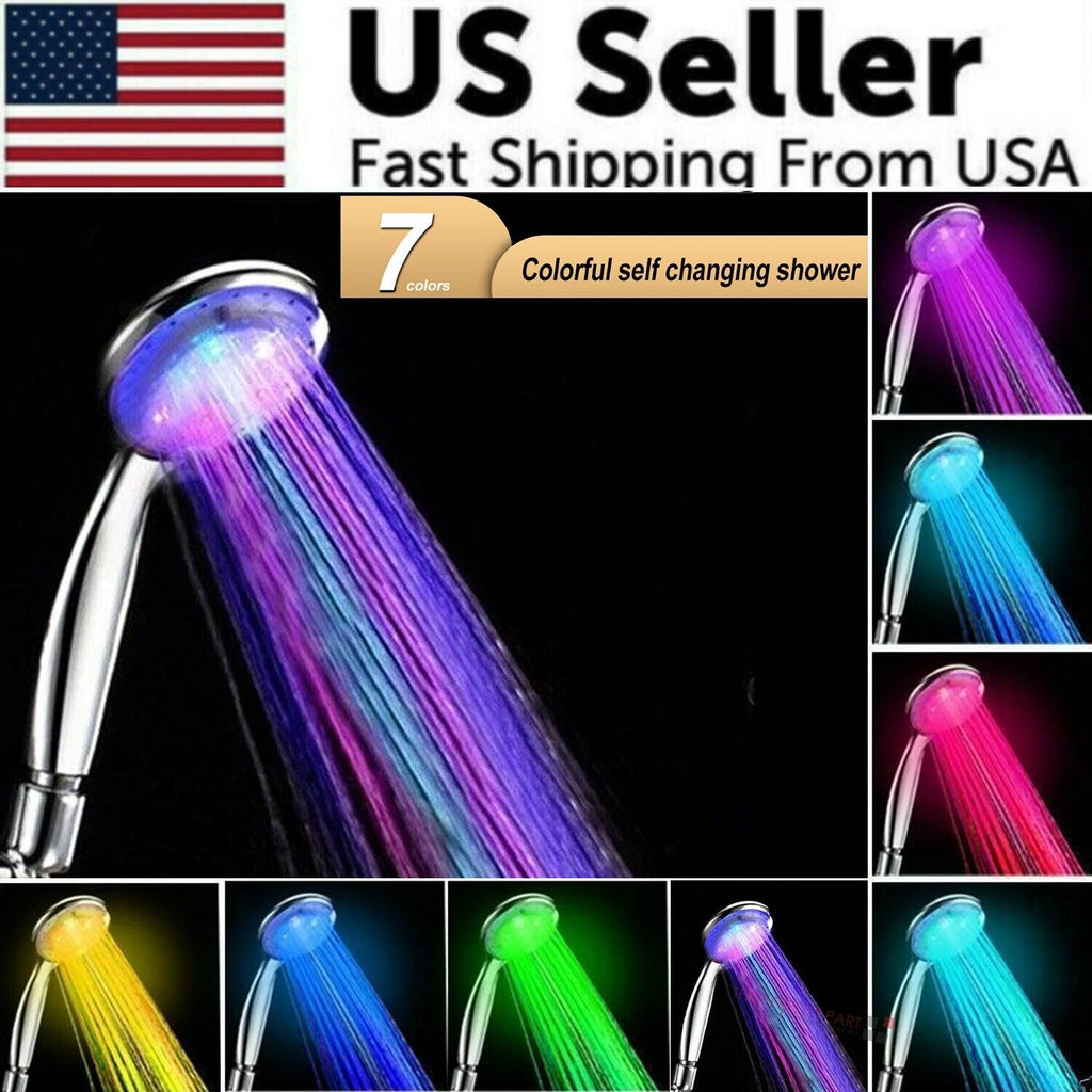 Handheld 7 Color Changing LED Light Water Bath Home Bathroom Shower