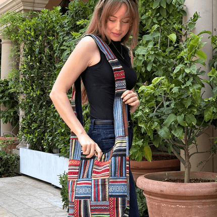 Kathmandu Collection Patchwork Striped Hobo Bag