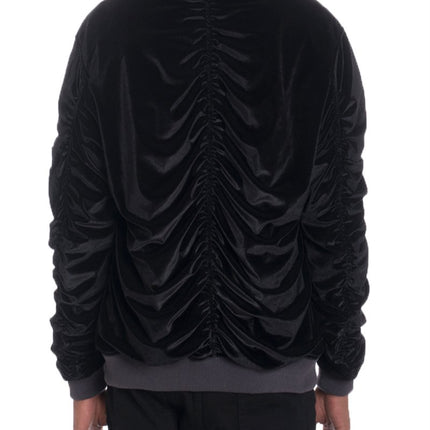 Velour Cinch Sleeve Bomber Jacket