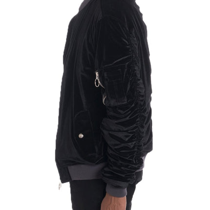Velour Cinch Sleeve Bomber Jacket