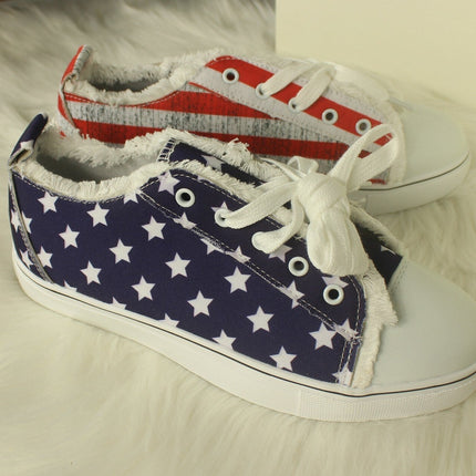Star Striped Lace Up Sneakers Round Toe Casual Shoes