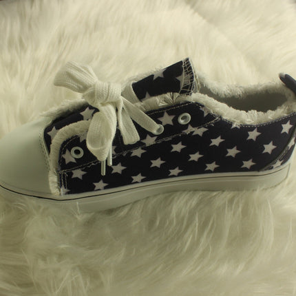 Star Striped Lace Up Sneakers Round Toe Casual Shoes