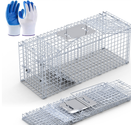 iMountek 25.59Inch Live Humane Animal Trap Cage Heavy Duty Folding Catch And Release Rodent Cage For Rabbit Squirrel Possum Skunk Kitten Raccoon And More