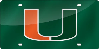 Miami Hurricanes License Plate Laser Cut Green