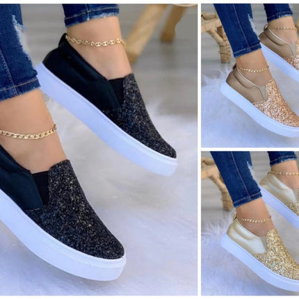 Moccasins Glitter Flat Female Loafers Shoes Rose Gold/Black/Gold