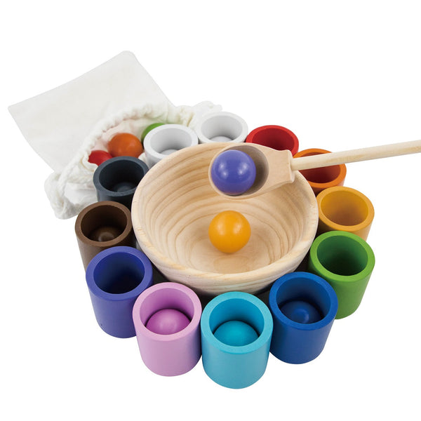 Wooden Cups and Balls - Color Match Montessori Toy