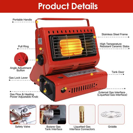 2 in 1 Portable Butane Burner Heater Outdoor Butane Gas Heater Warmer Heating Cooking Stove Cooker for Camping Fishing RV Travel