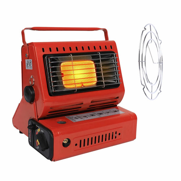HTTMT- Portable 2 in 1 Red Butane LP Gas Ceramic Heater Burner Warmer For Camping Emergency Heating Cooking Stove [P/N: ET-COOK009-RED]