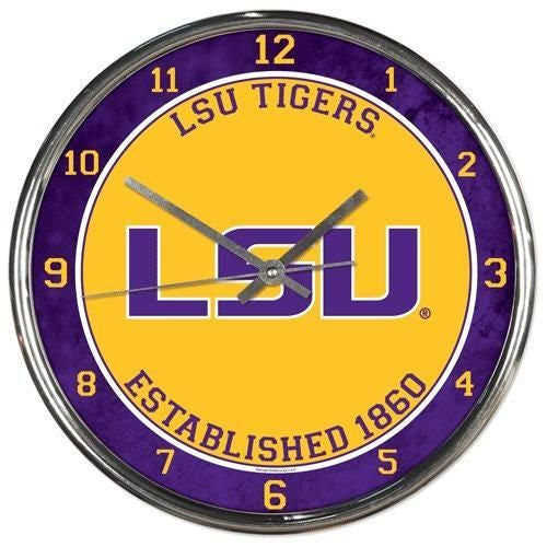 LSU Tigers Clock Round Wall Style Chrome