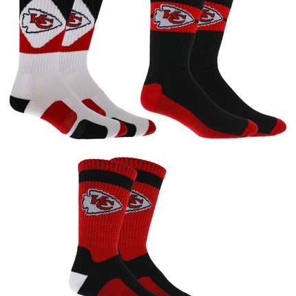 Kansas City Chiefs Socks 3 Pack Crew Length NFL Football