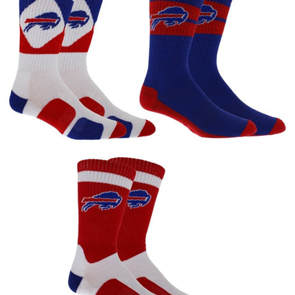 Buffalo Bills Socks 3 Pack Crew Length NFL Football