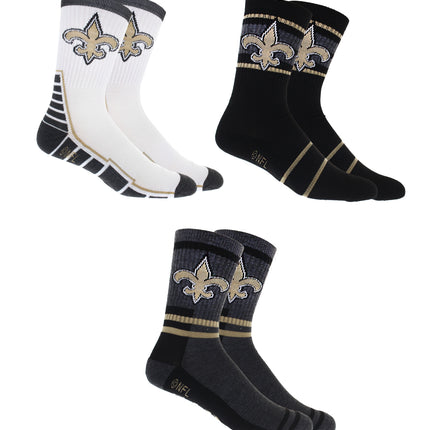 New Orleans Saints Socks 3 Pack Crew Length NFL Football