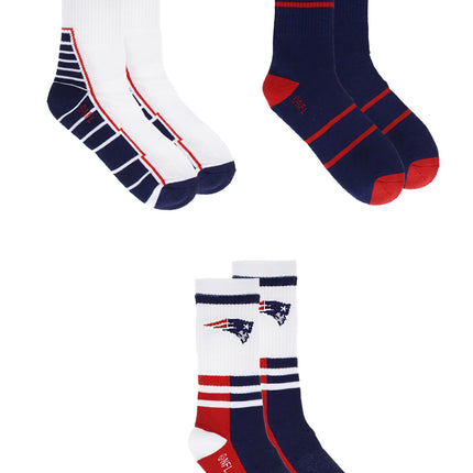 New England Patriots Socks 3 Pack Crew Length NFL Football