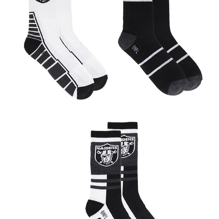 Las Vegas Raiders Socks 3 Pack Crew Length NFL Football