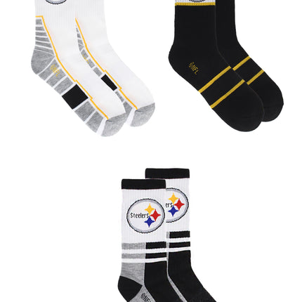 Pittsburgh Steelers Socks 3 Pack Crew Length NFL Football