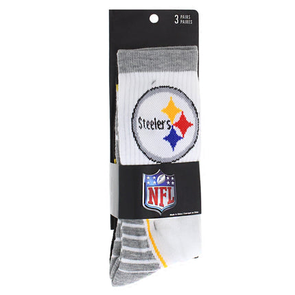 Pittsburgh Steelers Socks 3 Pack Crew Length NFL Football