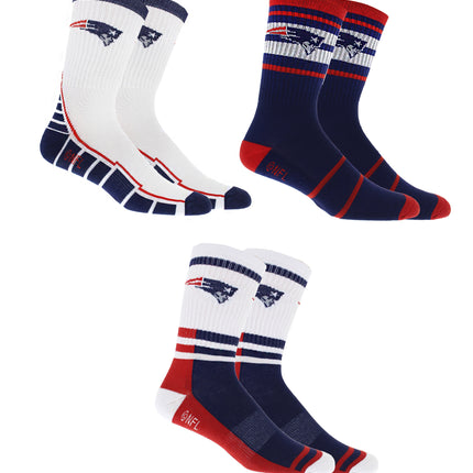 New England Patriots Socks 3 Pack Crew Length NFL Football