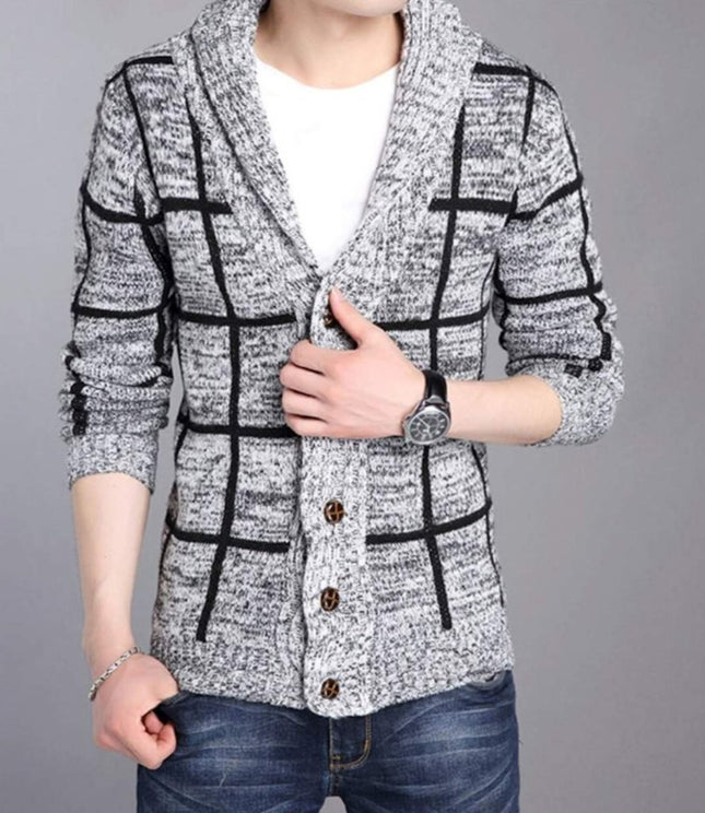Person wearing a gray checkered jacket 