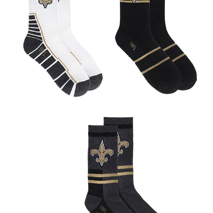 New Orleans Saints Socks 3 Pack Crew Length NFL Football