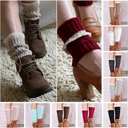 Vintage Style CableKnit At Your Feet Leg Warmer Socks With Lace