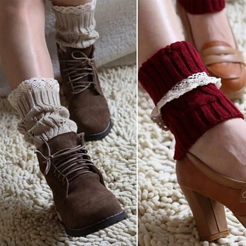 Vintage Style CableKnit At Your Feet Leg Warmer Socks With Lace