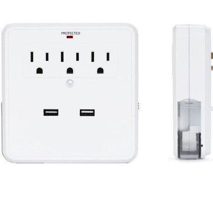 NEW! Classic Combo Wall Adapter W/3 AC Outlets W/Surge Protection And Dual USB Ports To Charge Your Gadgets