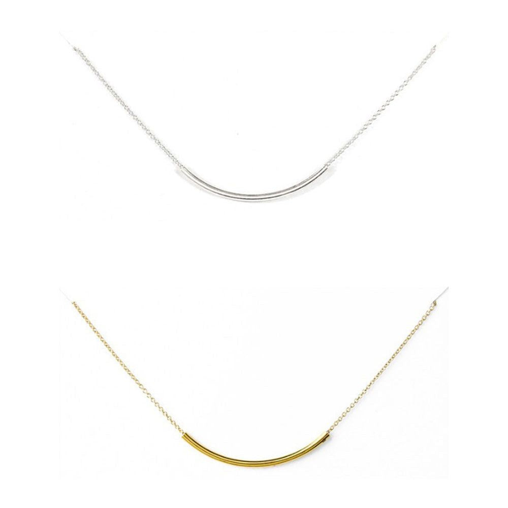 SWEET SMILE Curvy Bar Necklace In 18 Kt Gold Plating And 925 SS Plating