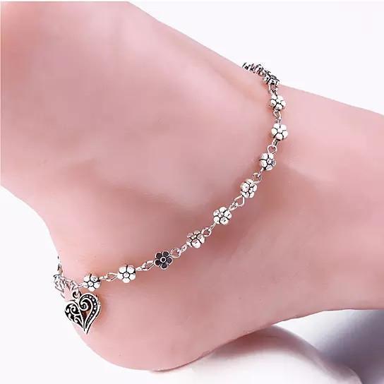 Lea Anklet With Vintage Style Heart and Flowers - Store - Shopping - Center