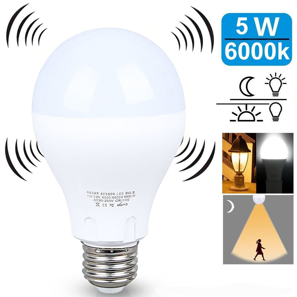 LED LIGHT BULB W/ RADAR MOTION SENSOR 180 Deg 5w/50 Watts - Store - Shopping - Center