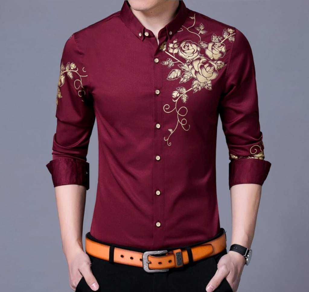 Mens Slim Fit Long Sleeve Floral Shirt - Store - Shopping - Center