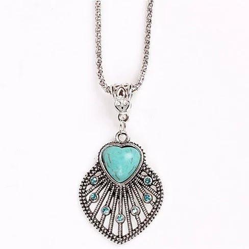 Peacock Heart Turquoise Token Of Love Pendant And Antique silver style Necklace - Store - Shopping - Center
