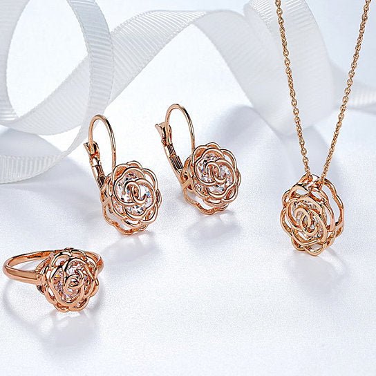 Rose Is A Rose Set Of Ring,Earrings and Pendant With Chain In 18kt Ros - Store - Shopping - Center