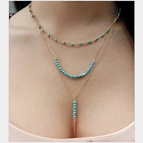 Turquoise Trinket Three Layered Necklace - Store - Shopping - Center