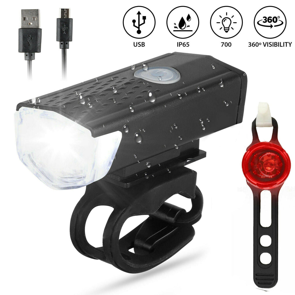 USB Rechargeable LED Bicycle Headlight Bike Head Light Front Rear Lamp Cycling - Store - Shopping - Center